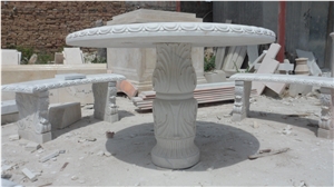 China White Marble Table & Bench