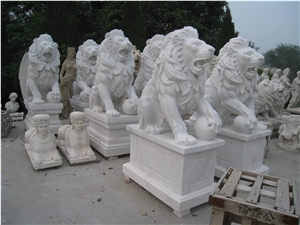 Hand Carved Marble Sitting Lion Statue Pink Marble Sculpture Garden