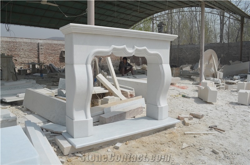 White Marble Solid Fireplace Surround Handcraft Mantel Stone Hearth