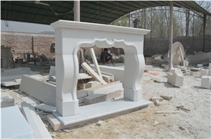 White Marble Solid Fireplace Surround Handcraft Mantel Stone Hearth