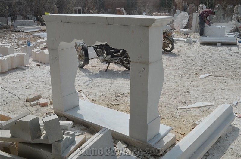 White Marble Solid Fireplace Surround Handcraft Mantel Stone Hearth