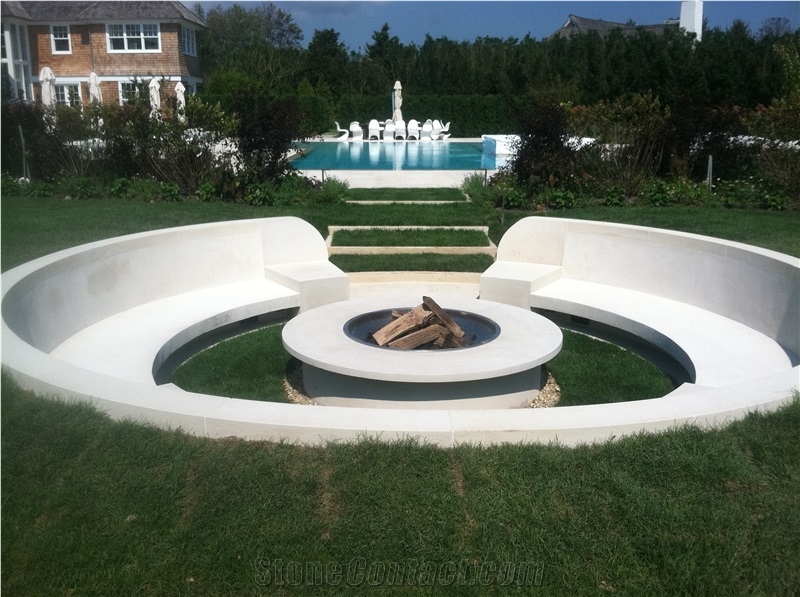 White Limestone Garden Patio Benches Custom Design