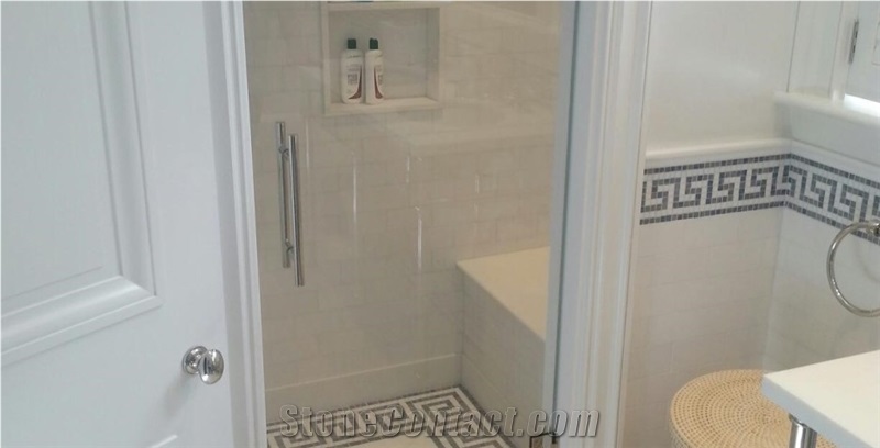 White Marble Bathroom Modeling, Pebble Stone Wall
