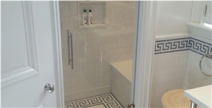 White Marble Bathroom Modeling, Pebble Stone Wall