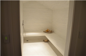 White Marble Bathroom Modeling, Pebble Stone Wall