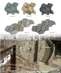 Cobble Stone on Mesh,China Rust Slate Flagstone
