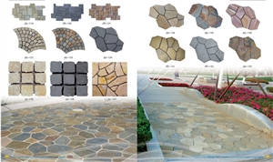 Cobble Stone on Mesh,China Rust Slate Flagstone