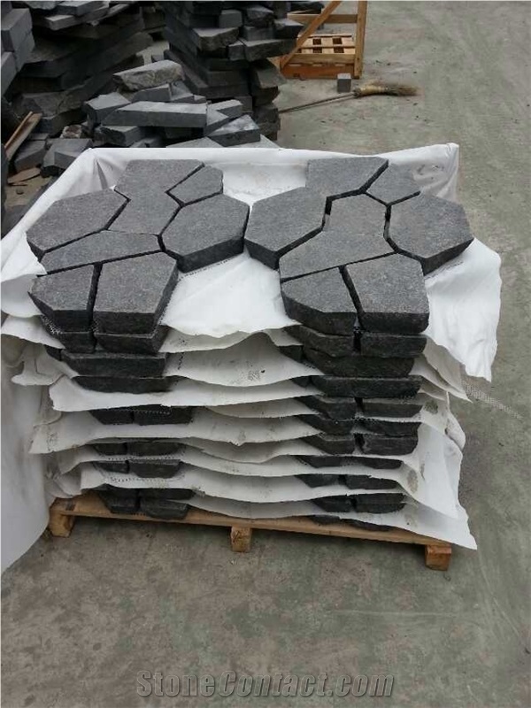 G684 Black Basalt Pavers on Mesh,Fuding Black Basalt Flagstone