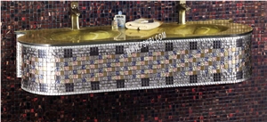Glass Mosaic Wall Mounted double bowl sink Vanity Furniture
