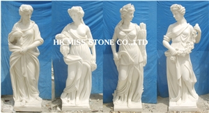 China White Marble Human Sculptures, Handcarved Statues