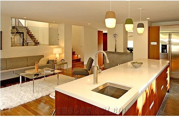 Beige Polished Quartz Tops for Bathroom