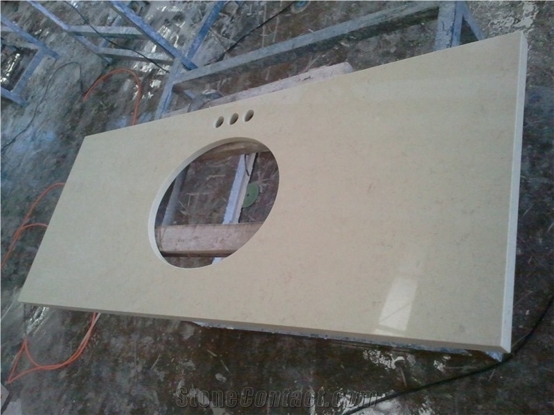 Beige Polished Quartz Tops for Bathroom