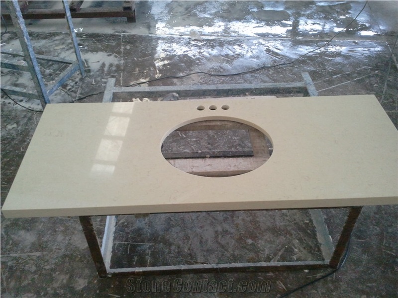 Beige Polished Quartz Tops for Bathroom