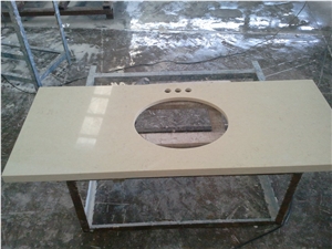 Beige Polished Quartz Tops for Bathroom