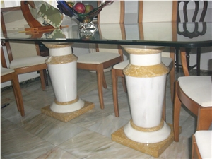 Branco Estremoz Marble and Lioz Dourado Limestone Table Stand Branco Estremoz Marble and Lioz Dourado Limestone Table Stand