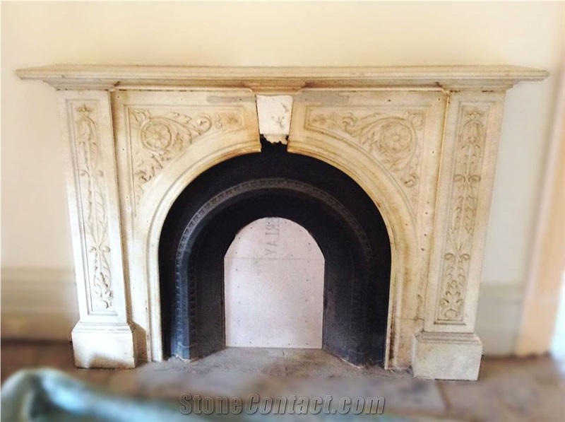 Restoration Absolutely Unique Hand Carved Marble Fireplace