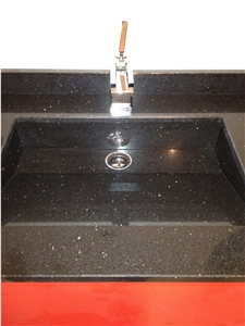 Star Black Quartz Stone Bathroom Top, Solid Sink