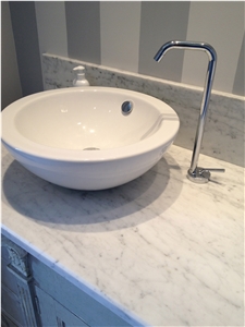 White Carrara Marble Basin, Top and Bathroom Wall Application