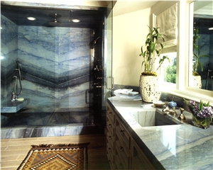 Azul Do Mar Quartzite Bathroom Vanity Top and Shower Wall