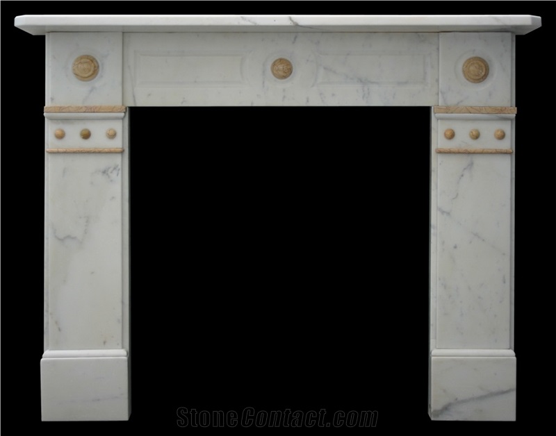 Antique Late Victorian Marble Fireplace Surround in Crema Valencia Marble with Brocatella Marble Detail