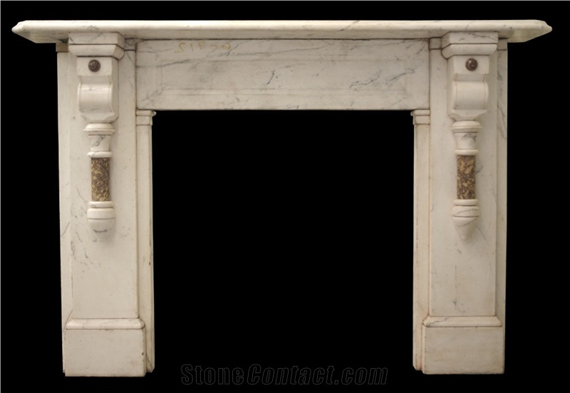 Antique Late Victorian near Statuary Marble Fire Surround with Block Corbels Above Demi-Pillars Of Brocatella Marble