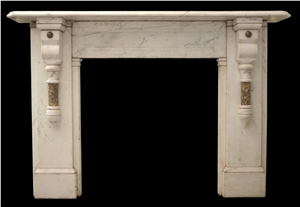 Antique Late Victorian near Statuary Marble Fire Surround with Block Corbels Above Demi-Pillars Of Brocatella Marble Antique Late Victorian near Statuary Marble Fire Surround with Block Corbels Above Demi-Pillars Of Brocatella Marble