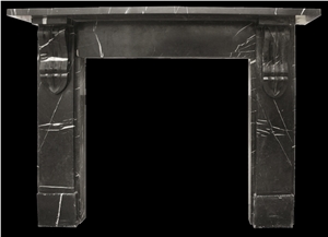 Antique Mid Victorian Black and White Veined Nero Marquina Marble Fireplace