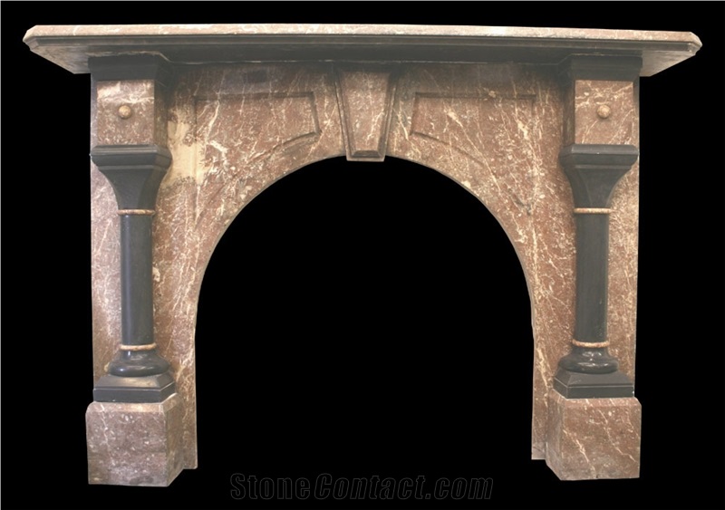 Reclaimed Antique Victorian Rouge Marble Fireplace Surround with Black Pillars, Victorian Fireplace