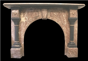 Reclaimed Antique Victorian Rouge Marble Fireplace Surround with Black Pillars, Victorian Fireplace