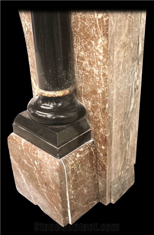 Reclaimed Antique Victorian Rouge Marble Fireplace Surround with Black Pillars, Victorian Fireplace