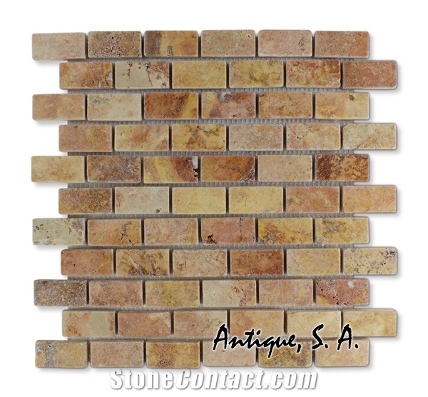 2x1 Peach Travertine Brick Mosaic
