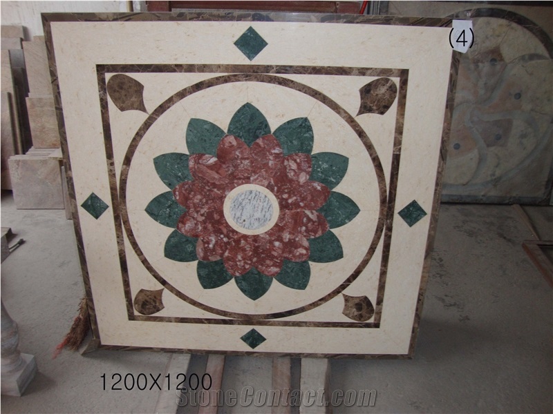 Waterjet Marble Medallion Patchwork Pattern, Beige Marble Medallion