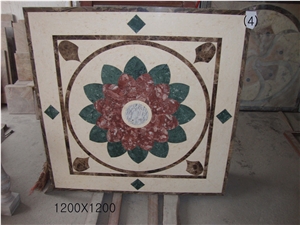 Waterjet Marble Medallion Patchwork Pattern, Beige Marble Medallion