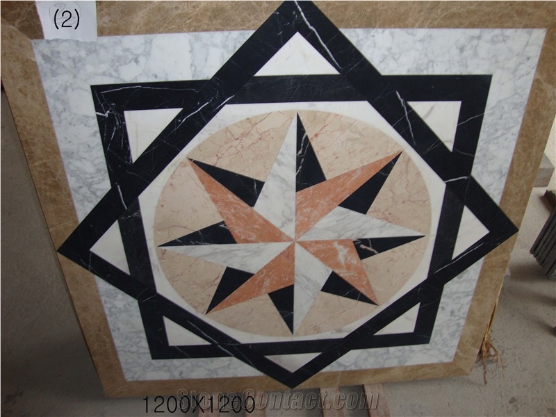 Waterjet Marble Medallion Patchwork Pattern, Beige Marble Medallion