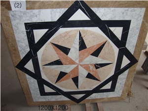 Waterjet Marble Medallion Patchwork Pattern, Beige Marble Medallion