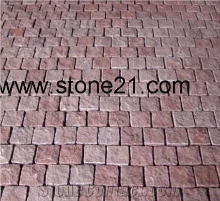 China Porphyry Red Granite Cobbles, Porphyry Red Granite Paving Stones