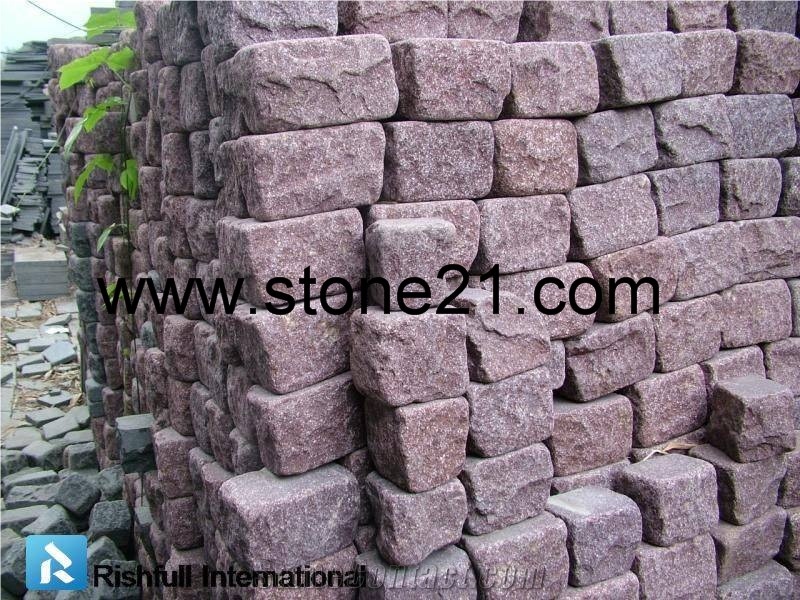 China Porphyry Red Granite Cobbles, Porphyry Red Granite Paving Stones