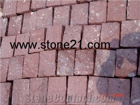China Porphyry Red Granite Cobbles, Porphyry Red Granite Paving Stones