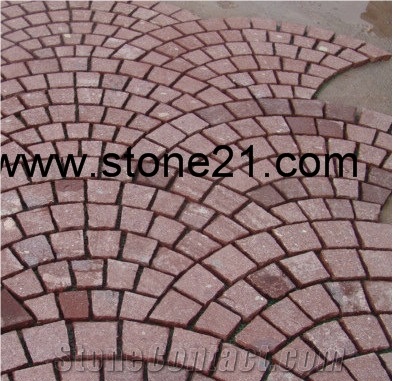 China Porphyry Red Granite Cobbles, Porphyry Red Granite Paving Stones