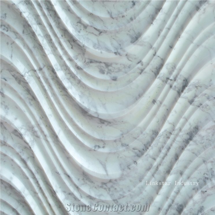 Decorative 3d Wavy Carrara White Stone Feature Wall Panel
