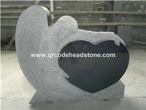 Angel Headstone,Shanxi Black Granite Gravestone,Heart Tombstone