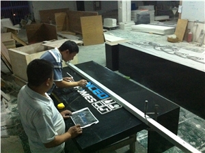 black artificial stone reception desk modern design, solid surface tabletops