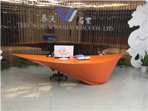 Orange Acrylic Marble Stone Reception Desk Office Design solid surface stone