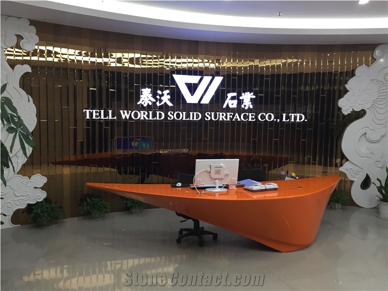 Orange Acrylic Marble Stone Reception Desk Office Design solid surface stone