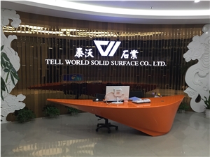 Orange Acrylic Marble Stone Reception Desk Office Design solid surface stone