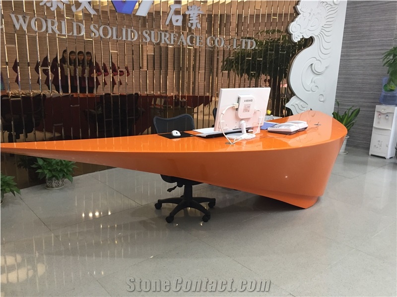 Orange Acrylic Marble Stone Reception Desk Office Design solid surface stone