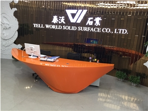 Orange Acrylic Marble Stone Reception Desk Office Design solid surface stone
