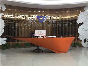 Orange Acrylic Marble Stone Reception Desk Office Design solid surface stone