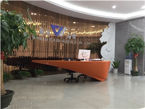 Orange Acrylic Marble Stone Reception Desk Office Design solid surface stone