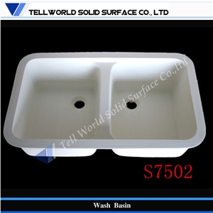 Quartz Stone Supply Free Design Artificial Marble Stone Acrylic Solid Surface Wash Basin Double Sinks